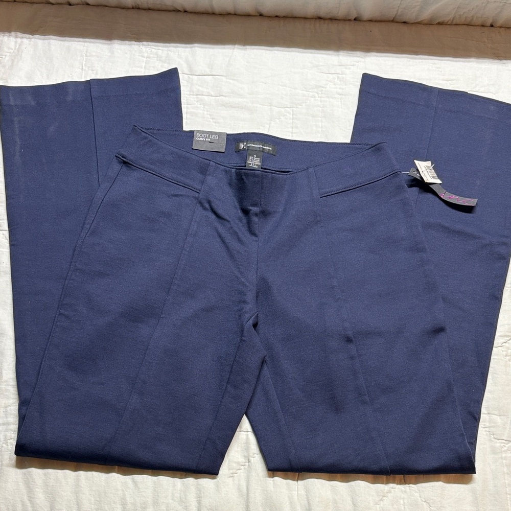 INC International Concepts NWT Navy Blue Mid-Rise Bootcut Pull-On Pants Size 4